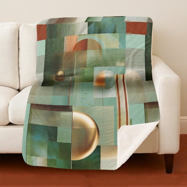 Colorful Abstract Modern Art Pattern Sherpadecke (Sherpa blanket featuring a modern abstract design in green, teal and gold)