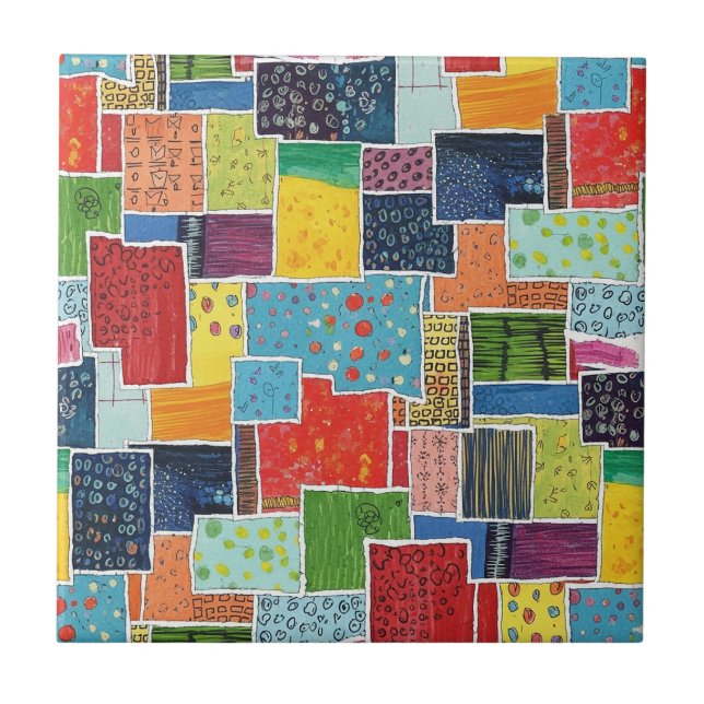 Colorful Abstract Patchwork Pattern Fliese (Vorderseite)