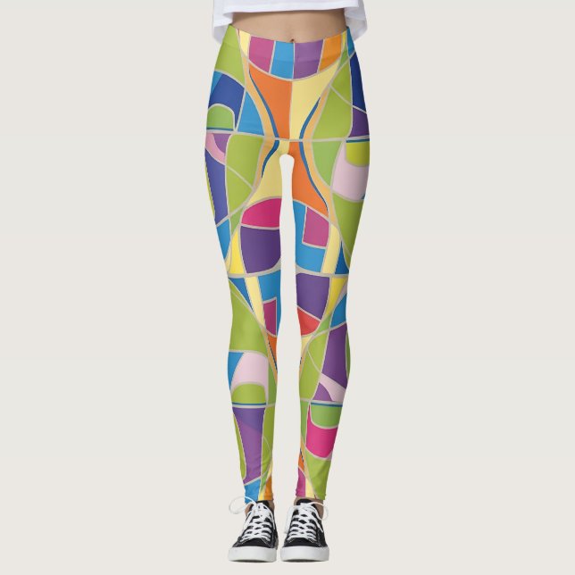 Colorful Abstract Patterned Leggings (Vorderseite)
