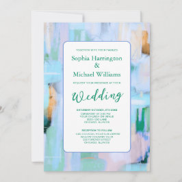 Colorful Abstract Pink Blue Wedding Invite QR Code Einladung