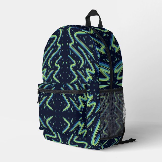 Colorful Abstract Psychedelic Stringy Pointed Art Bedruckter Rucksack (Rückseitige Ecke Rechts)
