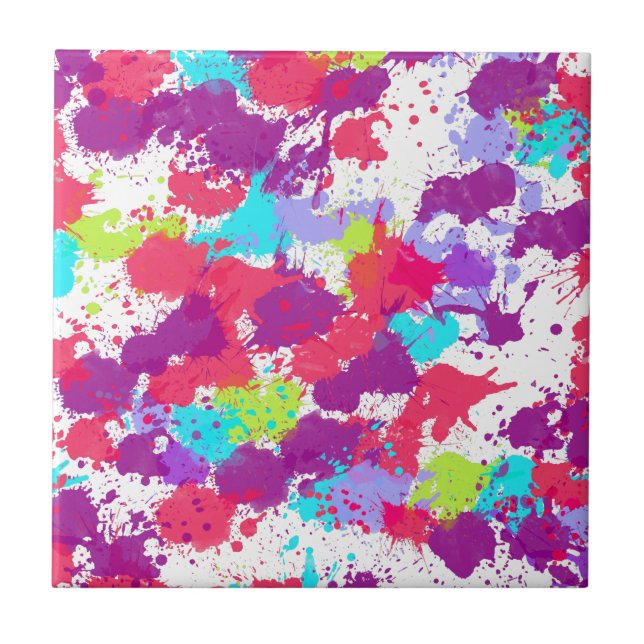 Colorful Abstract Splatter Paint, Red and Purple Fliese (Vorderseite)