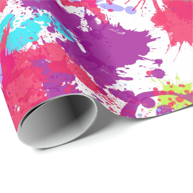 Colorful Abstract Splatter Paint, Red and Purple Geschenkpapier (Rolleneckpunkt)