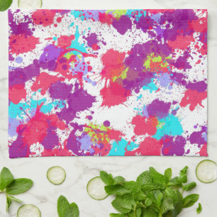 Colorful Abstract Splatter Paint, Red and Purple Geschirrtuch