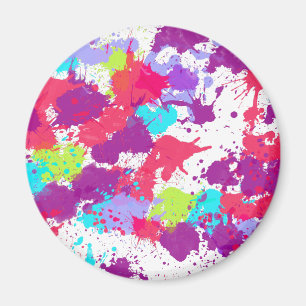Colorful Abstract Splatter Paint, Red and Purple Magnet