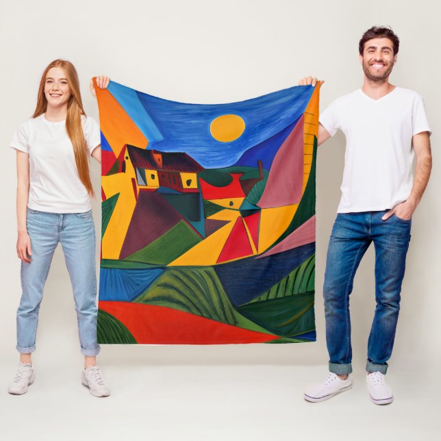 Colorful abstract village landscape house warming  fleecedecke (Beispiel)
