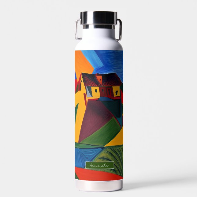 Colorful abstract village landscape personalized  trinkflasche (Vorne)