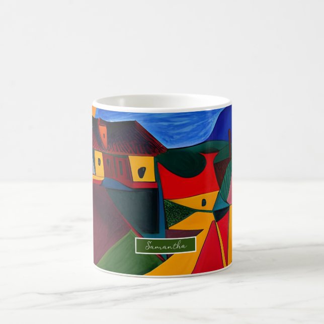 Colorful Abstract Village Mug Unique Artistic Gift Kaffeetasse (Mittel)