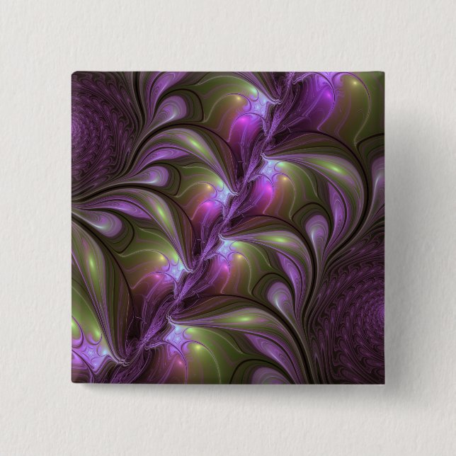 Colorful Abstract Violet Purple Khaki Fractal Art Button (Vorderseite)