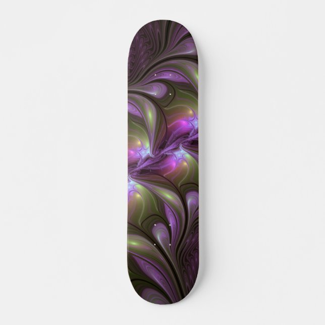 Colorful Abstract Violet Purple Khaki Fractal Art Skateboard (Vorne)