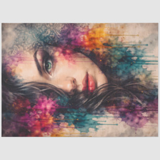 Colorful Abstract Woman Portrait Decoupage Paper Seidenpapier