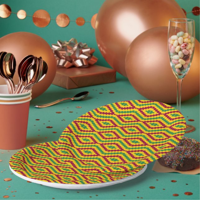 Colorful African Kente Pattern Pappteller (Multi)