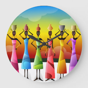Colorful African Women with Vessels Große Wanduhr