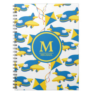 Colorful Airplanes and Kites Kids Pattern Monogram Notizblock