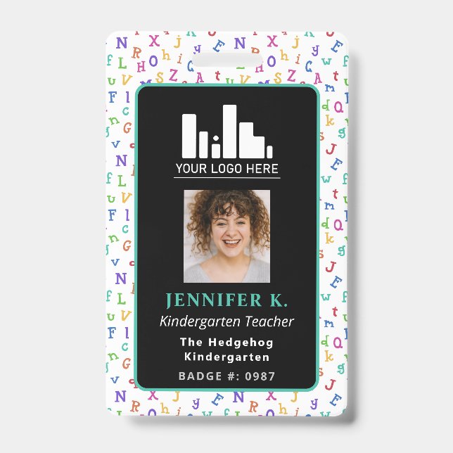 Colorful Alphabet Teacher Photo & Logo Ausweis (Vorderseite)