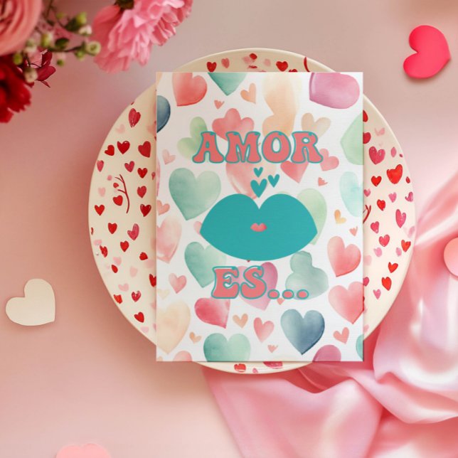Colorful and playful Valentines Greting Card Karte (Say Amor es with a sense of colorful, stylish and playful mood!!)