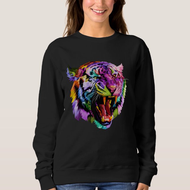Colorful Angry Tiger Art Graphic Sweatshirt (Vorderseite)