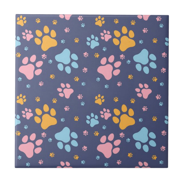 Colorful Animal Paw Prints Pattern Fliese (Vorderseite)