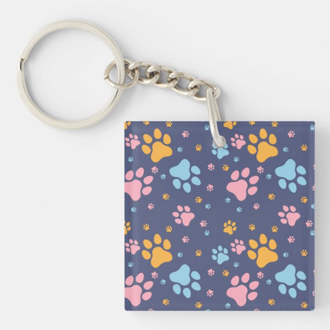 Colorful Animal Paw Prints Pattern Schlüsselanhänger (Vorderseite)