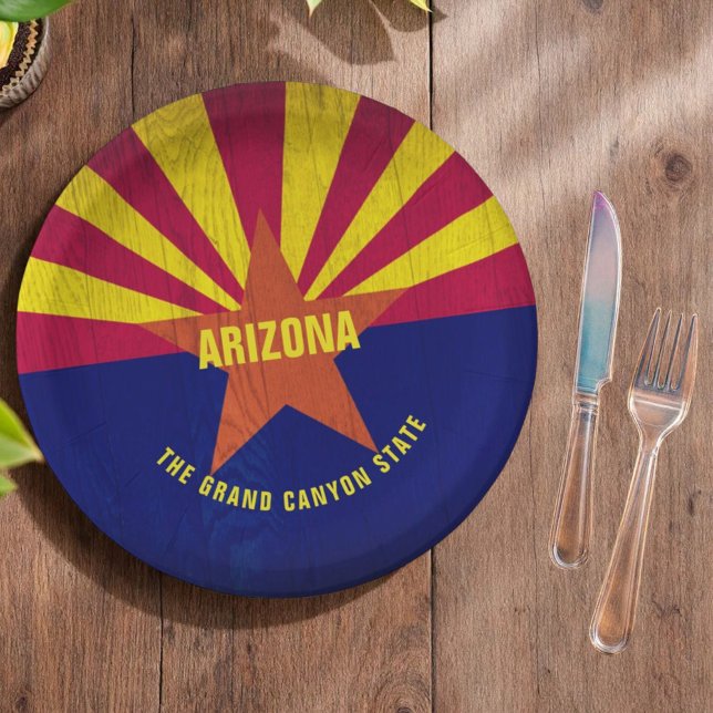 Colorful Arizona Flag The Grand Canyon State  Pappteller (two line template paper plate)