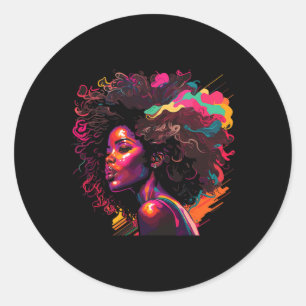Colorful Art Black Queen Afro Melanin Dripping Jun Runder Aufkleber