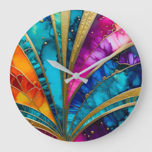 Colorful Art Deco Große Wanduhr
