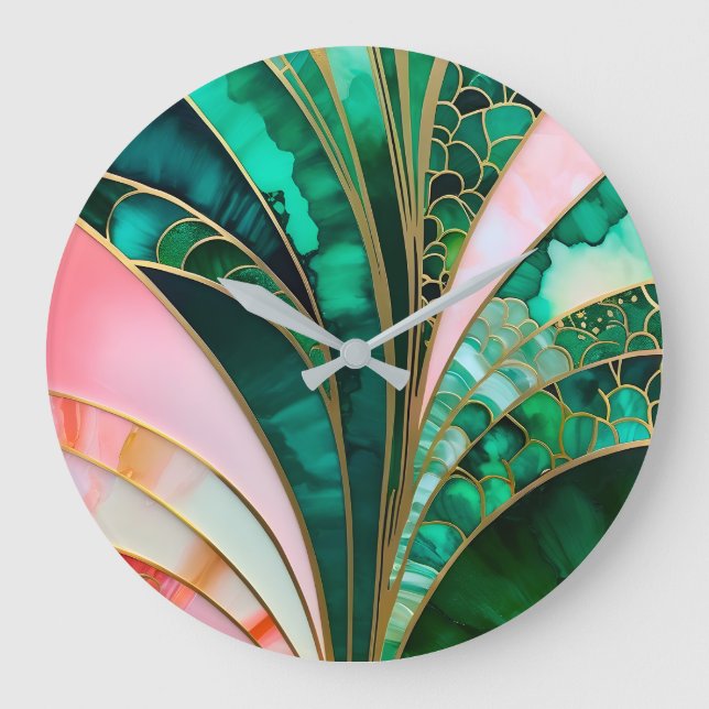 Colorful Art Deco Große Wanduhr (Vorderseite)