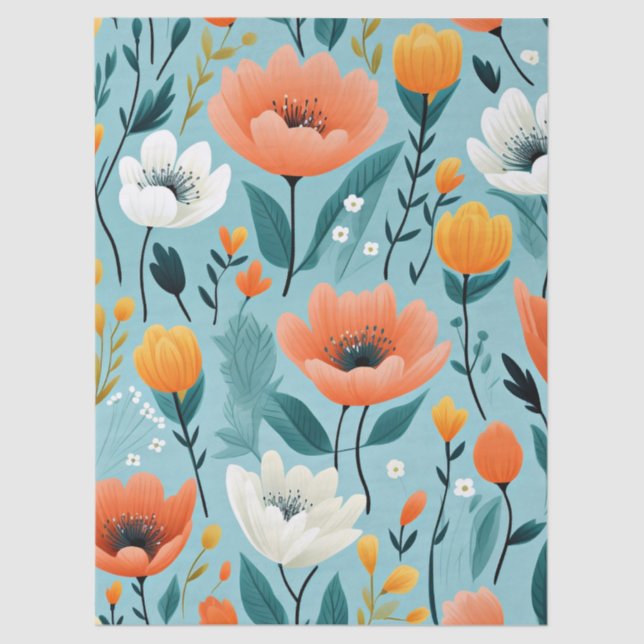 Colorful art flowers-aqua, white, peach, yellow, seidenpapier (Vorderseite)