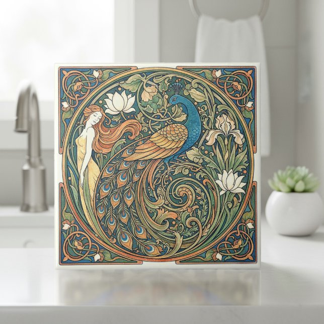 Colorful Art Nouveau Peacock Pat#3 ID1193 Fliese (Von Creator hochgeladen)