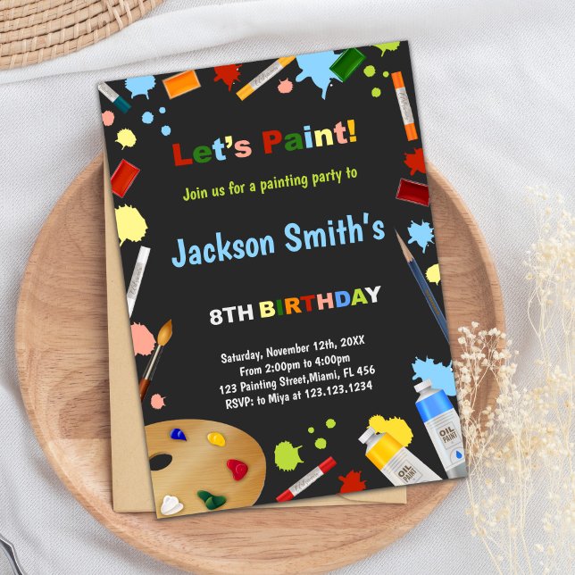 Colorful Art Party Card für Kinder Einladung (Chalk Board Paint Birthday Invitations)