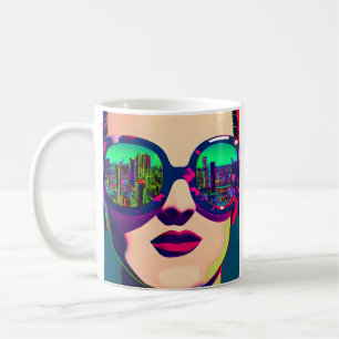 Colorful Art Woman in Sonnenbrille Städtische Refl Kaffeetasse