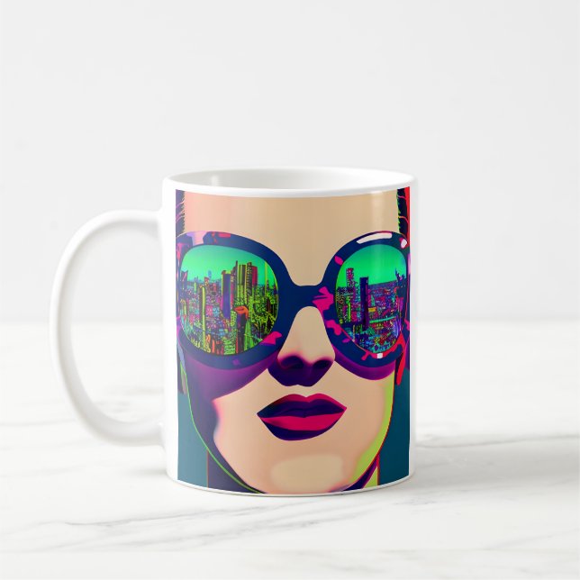 Colorful Art Woman in Sonnenbrille Städtische Refl Kaffeetasse (Links)