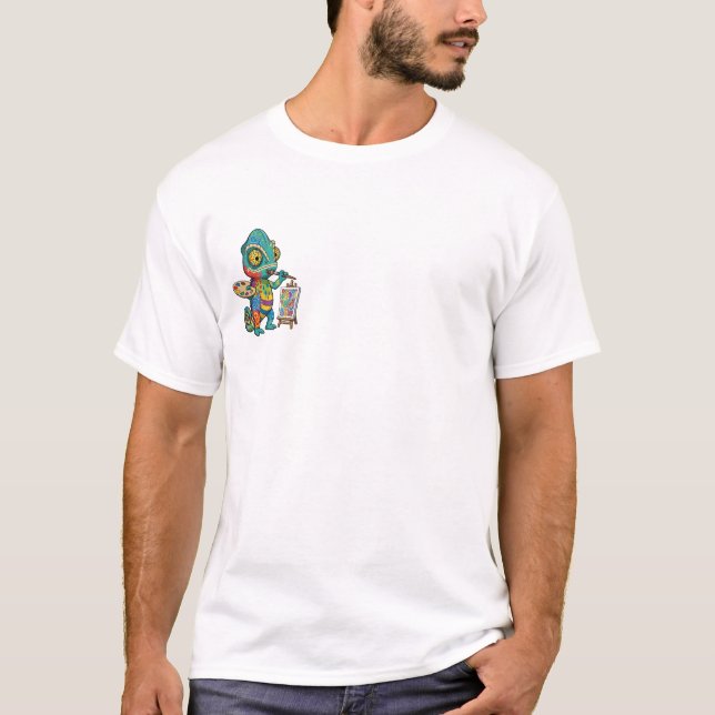 Colorful Artistic Chameleon Painter Cartoon T-Shirt (Vorderseite)