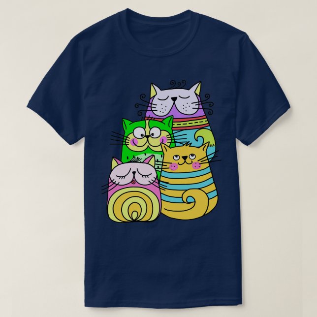 Colorful Artsy Collection of Doodle Cats  T-Shirt (Design vorne)