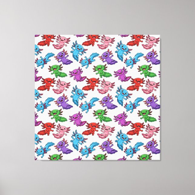 Colorful_Axolotl_Friends_Seamless_Pattern Leinwanddruck (Vorderseite)