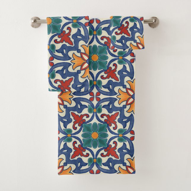 Colorful Azulejos Pattern Badhandtuch Set (Insitu)