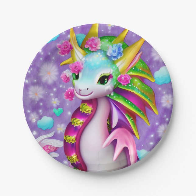 Colorful Baby Dragon Pappteller (Vorderseite)