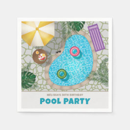 Colorful Backyard Swimming Pool Birthday Party Serviette