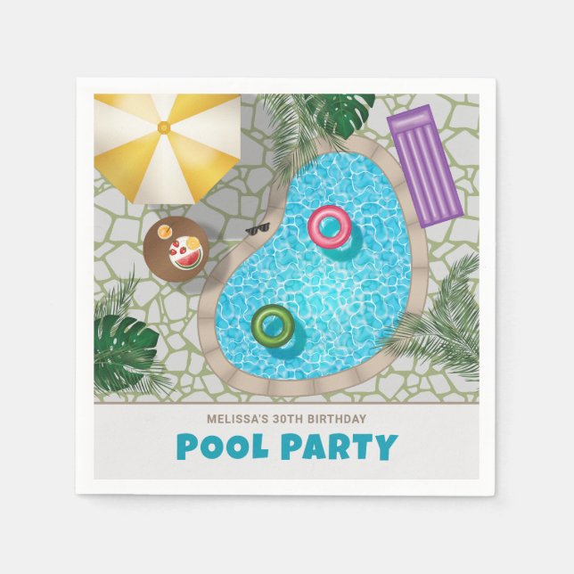Colorful Backyard Swimming Pool Birthday Party Serviette (Vorderseite)