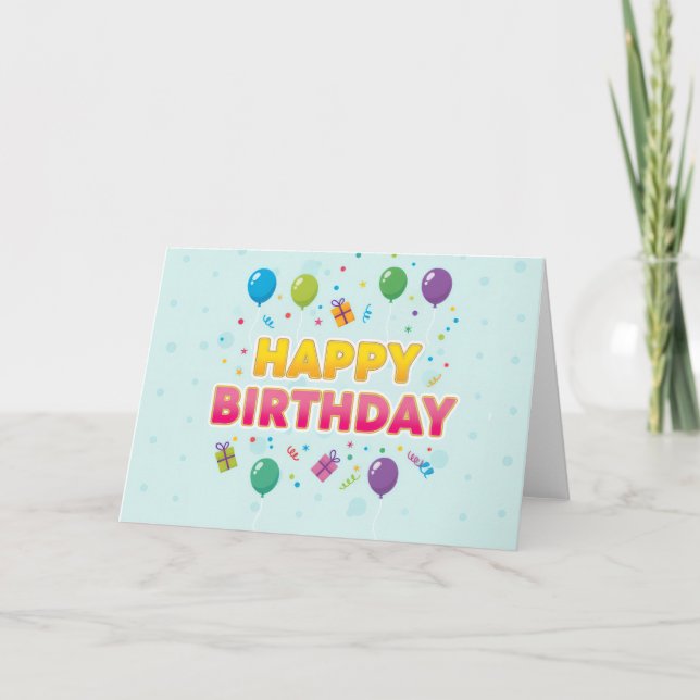 Colorful Balloon & Gifts Happy Birthday Card Dankeskarte (Vorderseite)