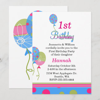 Colorful Balloons Baby's erste Einladung zum Gebur