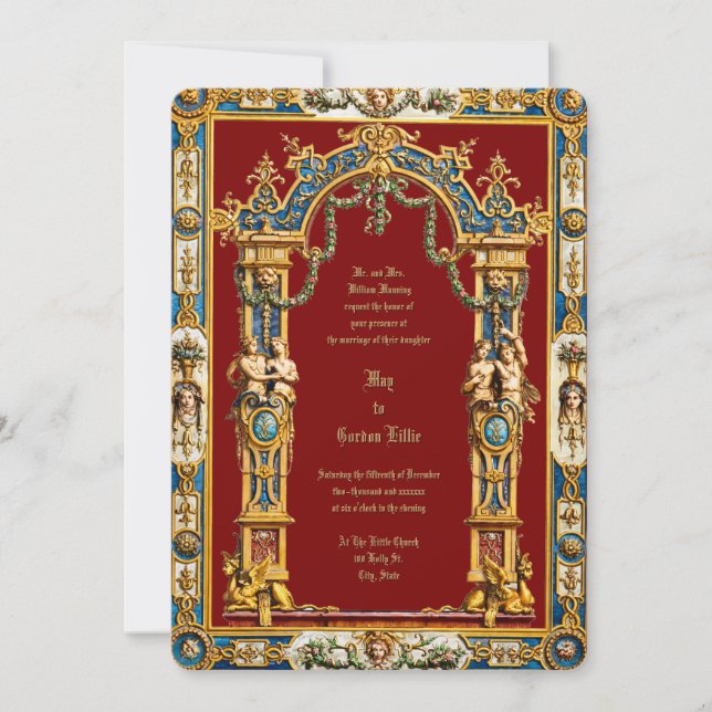 Colorful Baroque Rococo Style Double Frame Wedding Einladung (Vorderseite)