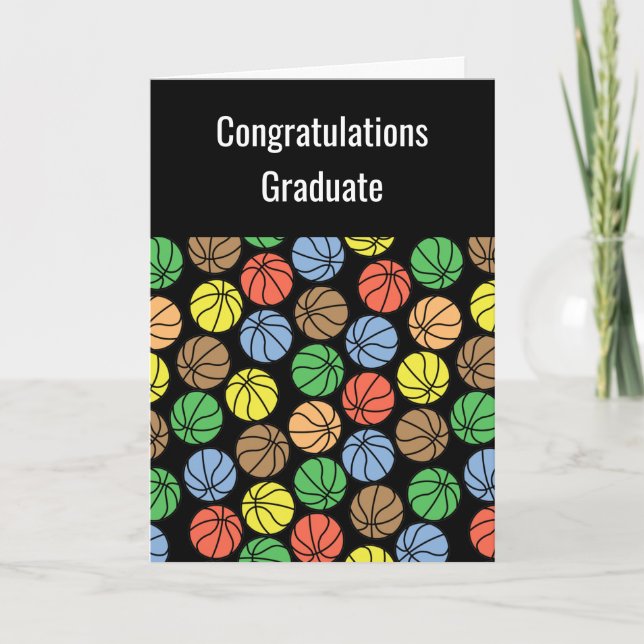 Colorful Basketball Pattern Graduation Card Dankeskarte (Vorderseite)