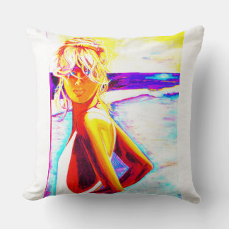 Colorful Beach Girl Throw Kissen