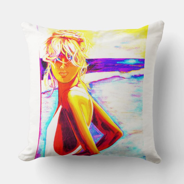 Colorful Beach Girl Throw Kissen (Vorderseite)
