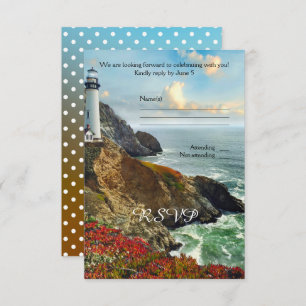 Colorful Beach Lighthouse Wedding RSVP Card Einladung