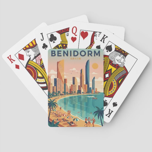 Colorful Benidorm Spain Costa Blanca Illustration Spielkarten (Rückseite)