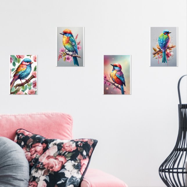 Colorful birds bilderwand sets (Wohnzimmer)