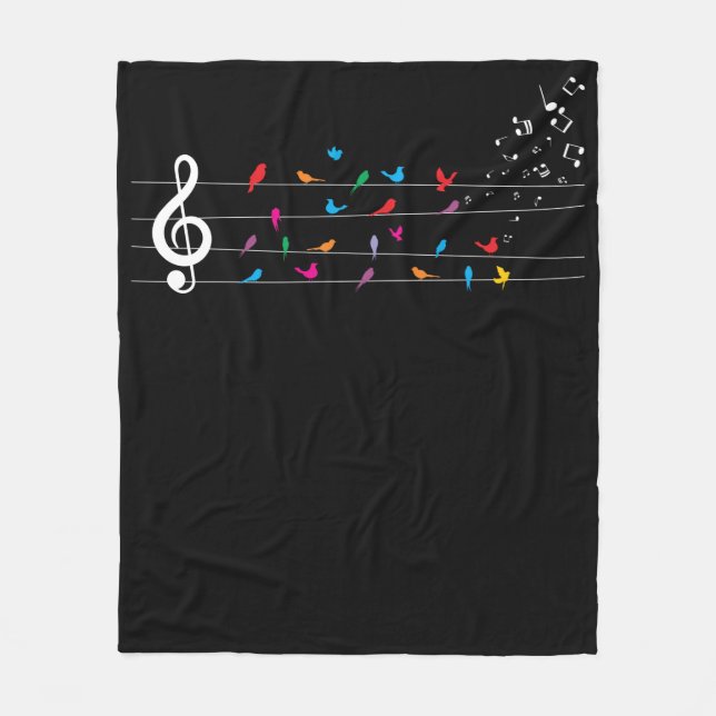 Colorful Birds Musical Notes Nature Music Fleecedecke (Vorderseite)