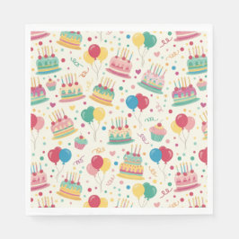 Colorful Birthday Cakes and Balloons Paper Napkins Serviette